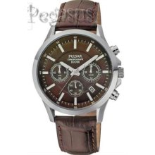 Pulsar Men's Leather Strap Chronograph Watch