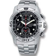 Pulsar PF3427 Men's Stainless Steel Chronograph Black Dial Alarm