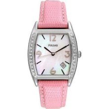 Pulsar Pxd989 Ladies Pink Leather Stainless Steel Case Rrp Â£89 Date Watch