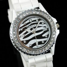 Pure White Jelly Strap Women Sprort Watch Crystal Bezel Stripe Dial Men's Analog