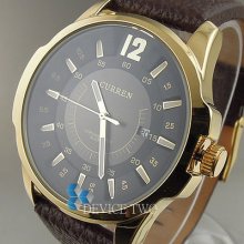 Quartz Hour Dial Date Day Clock Leater Golden Sort Men Steel Wrist Watch Hw229