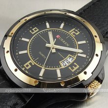 Quartz Hour Dial Day Date Golden Clock Sport Men Leather Steel Wrist Watch Wg233