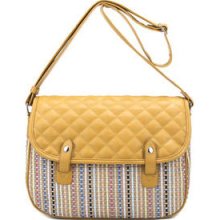 Quilted Panel Straw Cross Bag Yellow - One Size