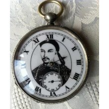 Rare 19t Century Engraved Silver Pocket Watch.fancy Movement.for Chinese Market