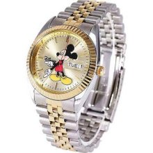 Rare Disney Men's Mickey Mouse Gold And Silver Tone Watch Mu0959