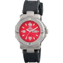 Reactor Womens Critical Mass Analog Stainless Watch - Black Rubber Strap - Red Dial - 77811