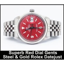 Red Explorer Dial Gents Stainless Steel & White Gold Gents Rolex Datejust.