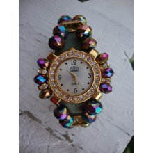 Rhinestone & Beaded Glitter Ladies Stretch Wristwatch Beautiful & Unique