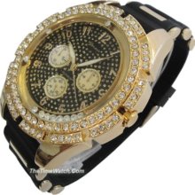 Rhinestones Hip Hop Silicone Strap Geneva Watch Gs40gb