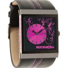 Rockwell Mercedes Ladies Watch Black Leather Band/Pink Face