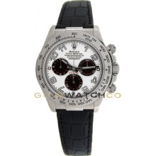 Rolex 40mm Black Leather Strap 18K White Gold Daytona Model 116519 White & Black Face Manufactured in 2012