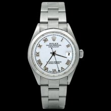 Rolex date just watch roman dial white oyster datejust stainless steel