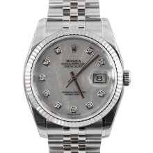 Rolex Datejust 36 MM Jubilee Stainless Steel & 18K White Gold M.O.P. Diamond Men's Timepiece - 116234