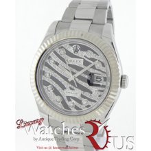 Rolex Datejust Ii 41mm 116334 Steel 18k White Gold Bezel Diamond Zebra Dial