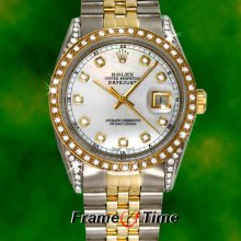 Rolex Datejust Mens Gold & Steel Two-tone Diamond Pearl White Face Jubilee Watch