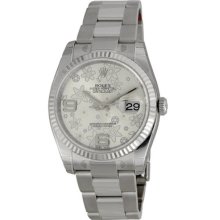 Rolex Datejust Silver Floral Arabic Dial Oyster Bracelet Fluted Bezel Mens Watch