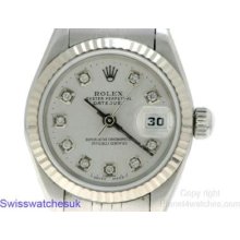 Rolex Datejust Stainless Steel Ladies Watch W/diamonds