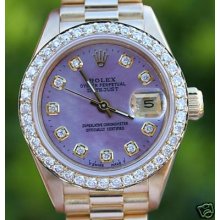 Rolex Ladies 18k Gold President Mop Diamond Dial Bezel