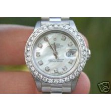 Rolex Ladies Datejust White Gold President Band Big Oversized Diamond Bezel