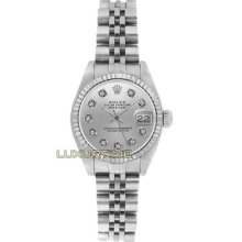 Rolex Ladys Watch Ss Datejust 6916 Silver Diamond Dial 18k Gold Fluted Bezel