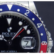 ROLEX - Mens 40mm Stainless GMT-Master II - Black Index Dial - Pepsi Bezel - 16710