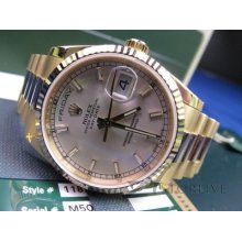 Rolex Mens Ref 118238 President Daydate 18kt Gold Silver Index Dial Unworn 90