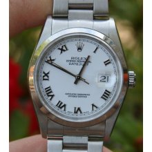 Rolex Mens Steel Datejust Watch 16200 White Roman 2001