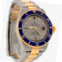 Rolex Submariner Oyster Perpetual Diamond 18k Gold Stainless Steel Watch 16613