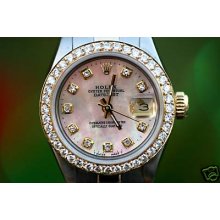 Rolex Watch Ladies Datejust 2tone Pink Mop Diamond Dial