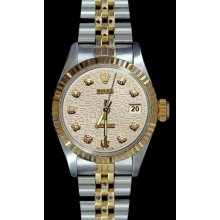 Rolex women datejust watch white diamond dial SS & gold jubilee bracelet