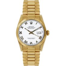 Rolex Women's President Midsize Fluted White Roman Dial