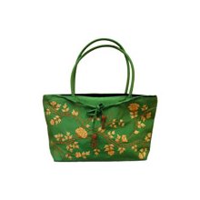 Rose Embroidered Silk Handbag, Green