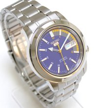 Seiko 5 Day Date Automatic 21 Jewels Blue Face Transparent Back Steel Men Wacth