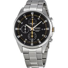 Seiko Black Dial Stainless Steel Chronograph Mens Watch Sndc89