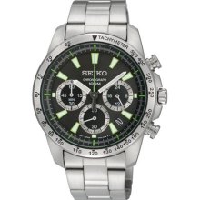 Seiko Chronograph Black Dial Stainless Steel Mens Watch SSB027