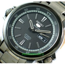 Seiko Men Automatic Rotating Ring Black Gun Metal 100m Watch Snzj67k1