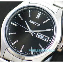 Seiko Men Black Dial Day Date Steel 30m Watch Sgga11