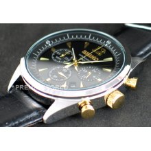 Seiko Men Chronograph 100m Steel Gold 2 Tone Black Dial Watch Ssb071p1