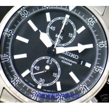 Seiko Men Chronograph Black Oyster Ss 100m Watch Snn223