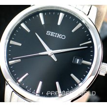 Seiko Men Date Black Dial Steel Watch 50m Sgef89p1