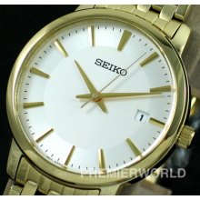 Seiko Men Date Celendar Gold Tone Watch 50m Sgef92p1