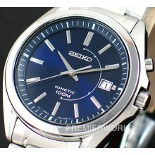 Seiko Men Kinetic Indicator Blue Dial Steel Watch 100m Ska521p1