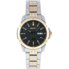 Seiko Men's Sne098 Two Tone Stainless Steel Analog With Black Dial Watch