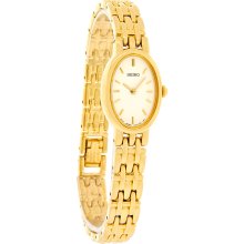 Seiko Quartz Ladies Oval White Dial Gold Tone Bracelet Dress Watch SXJY76