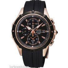 Seiko Snaf14 Men's Coutura Chronograph Watch With Black Dial And Rubber Band