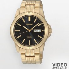 Seiko Solar Stainless Steel Gold Tone Watch - Men