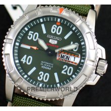 Seiko Sports Automatic / Hand Winding 100m Army Green Band Watch Srp215k2