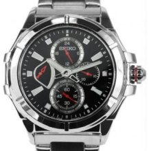 Seiko SRL033 Mens Stainless Steel Retrograde Chronograph Quartz Black Dial