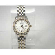 Seiko Sxde50 Women's Dress Crystals On Bezel Silver Dial Two-tone St.steel Watch