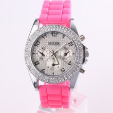 Silicone Crystal Quartz Ladies Women Jelly Wrist Watch With Double Rhinestone